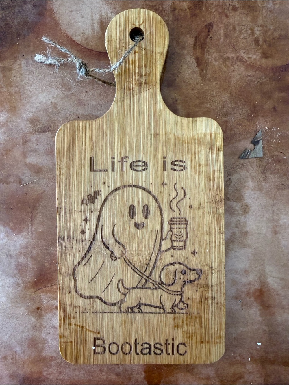 Small Cutting Board Dog & Ghost Wall Decor - 'Life is Bootastic'